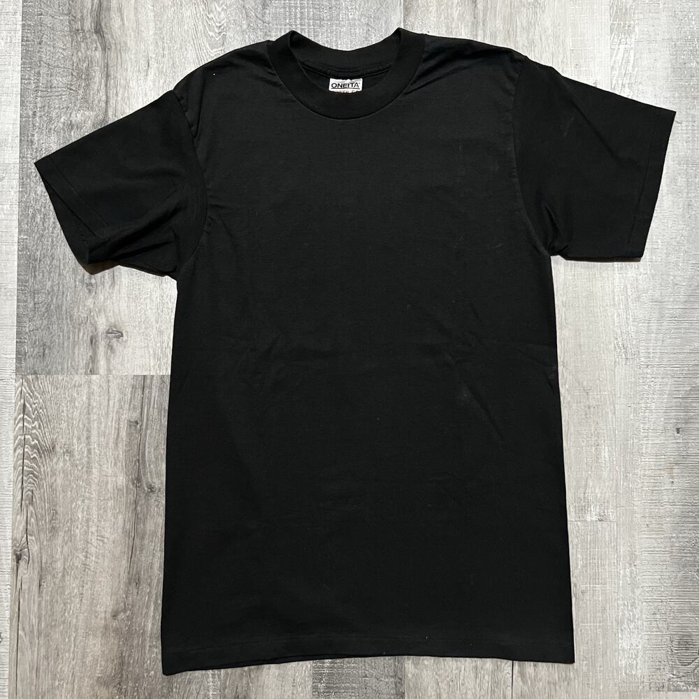 Vintage Blank Black T Shirt Single Stitch Oneita 80s 90s Essential USA Men's L
